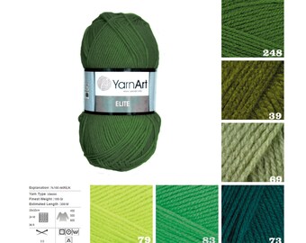 YarnArt ELITE green pattern yarn, knit acrylic yarn, crochet acrylic yarn, knitting supplies, scarf yarn, sock yarn, sweater yarn, knit yarn