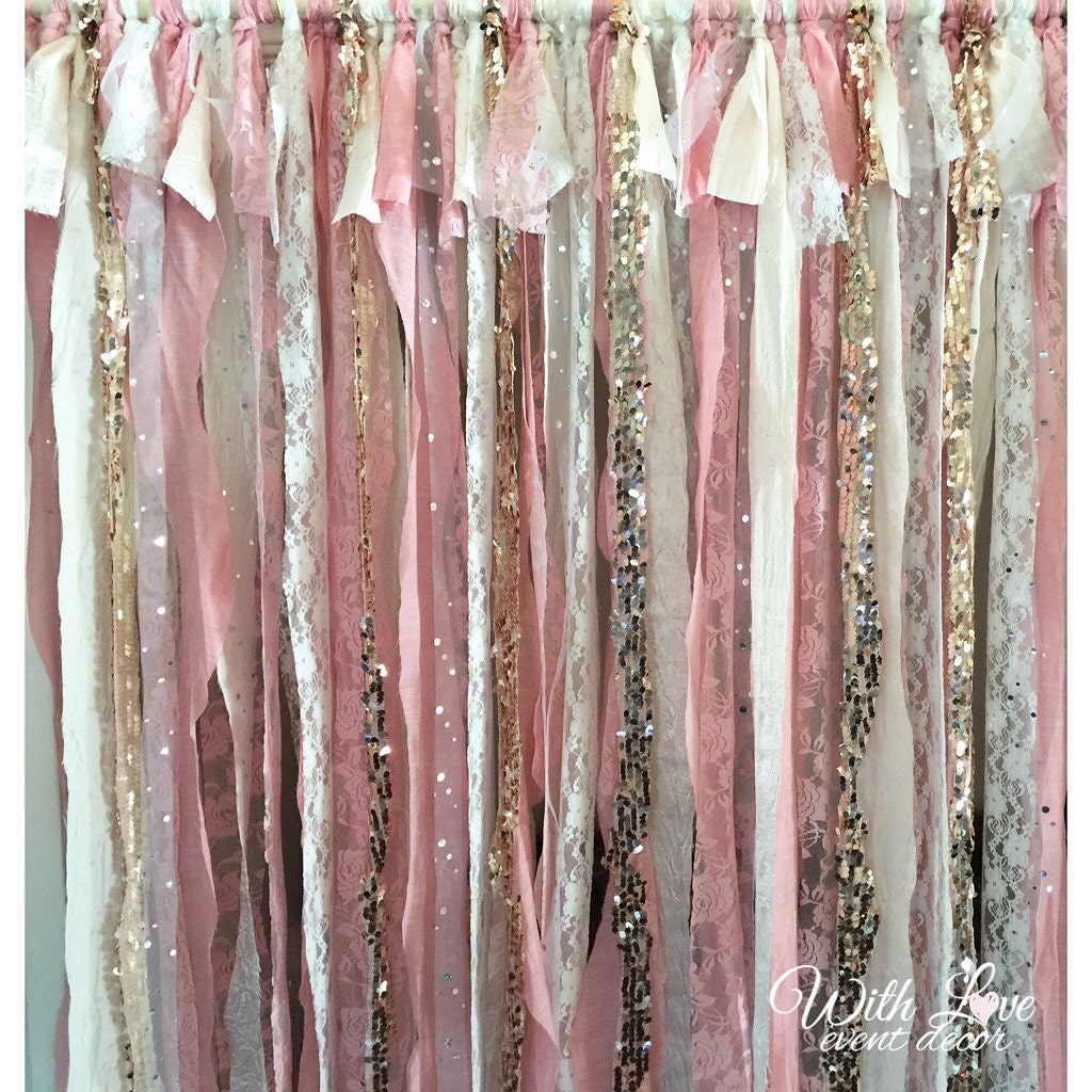 Pink Gold White Sequin Ribbon Backdrop by WithLOVEeventdecor