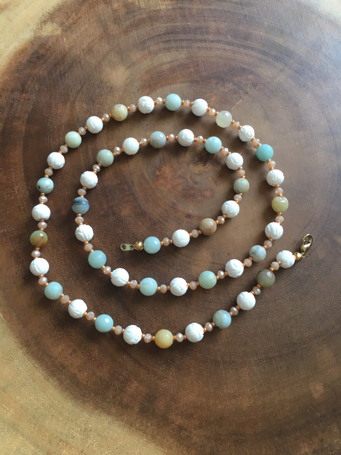 Sea Foam Green Necklace Tan Necklace Bone by TheRedLotusDesigns