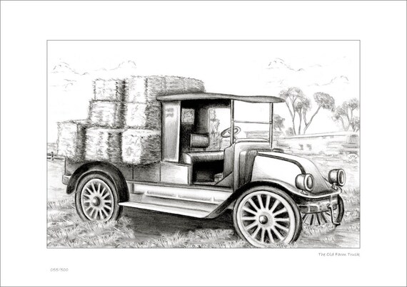 Items similar to The Old Farm Hay Truck Signed Limited Edition Pencil ...