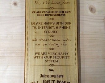 NO SOLICITING Door Sign, Laser Engraved