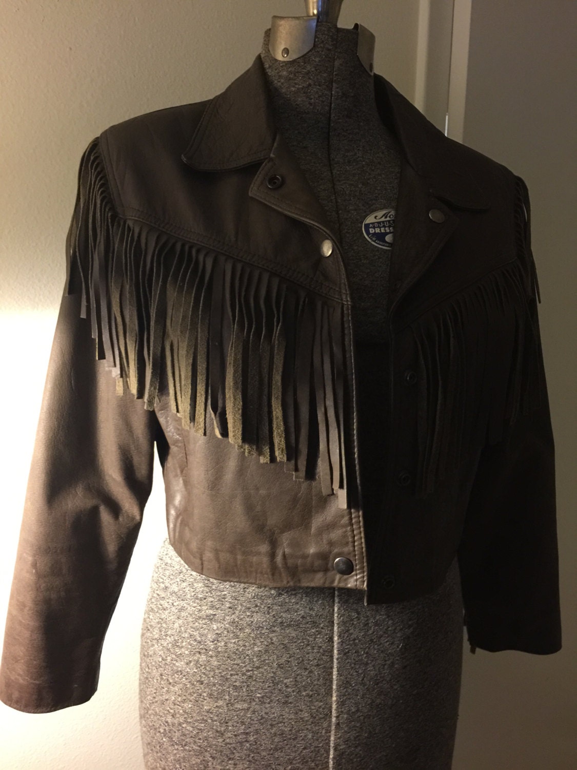 Vintage brown leather fringe cropped jacket