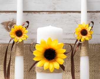 Unity Candle Set Sunflower Unity Candle Rustic wedding Caremony