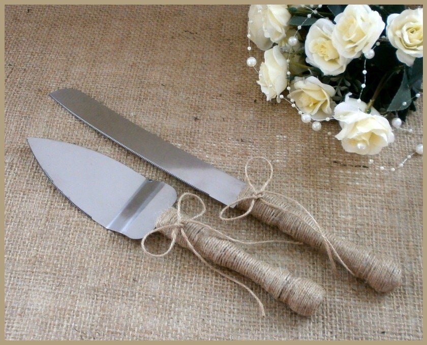 Wedding Cake Server Set and Knife Rustic by HappyWeddingArt