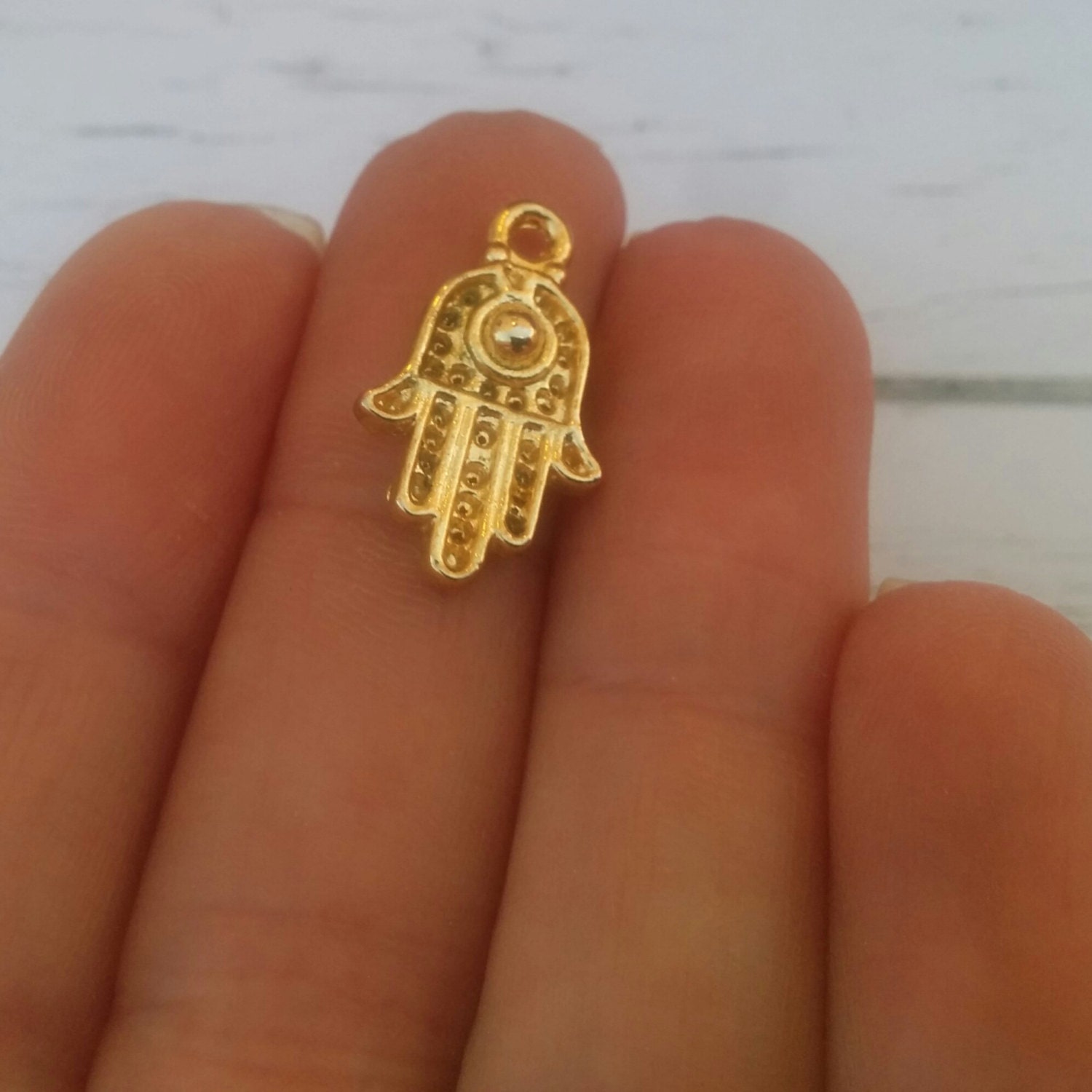 Bohemian Gold Hamsa Charm// Gold Plated Hamsa by