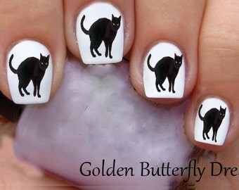 1192 Halloween Black Cat Water Slide Waterslide Stickers Nail Art Decals Enough For 2 Manicures