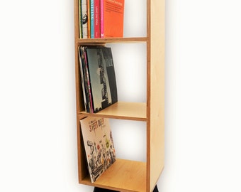 RETRO BOOKCASE, Vinyl Record Storage, Mid Century Modern Bookshelf, Plywood Display Unit, Open Shelving, Tall Display Cabinet