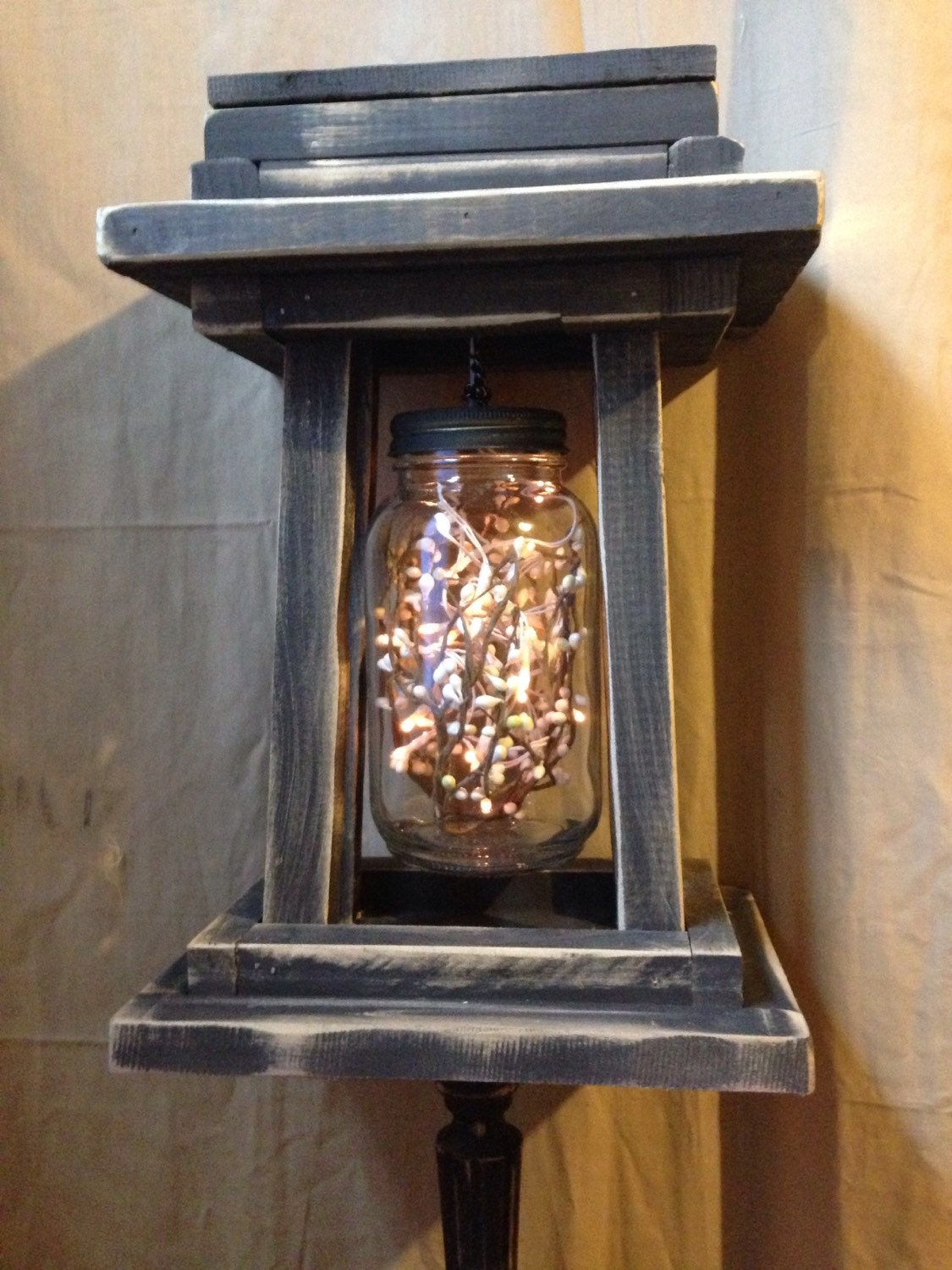 Reclaimed wood lantern lamp stand with by