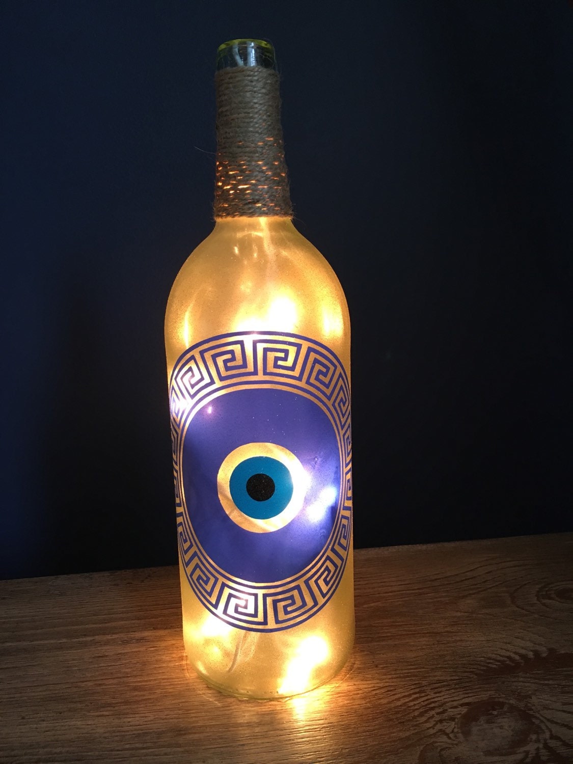 Greek Evil Eye wine bottle light