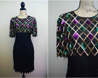 1980s Sequined Silk Party Dress Mark & John by Gopal