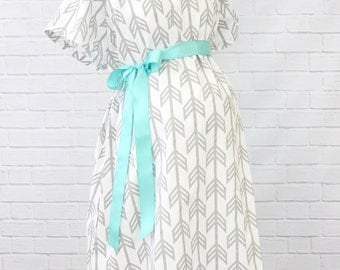 Gray Arrow | Gray and White Maternity Hospital Gown | Labor & Delivery Gown