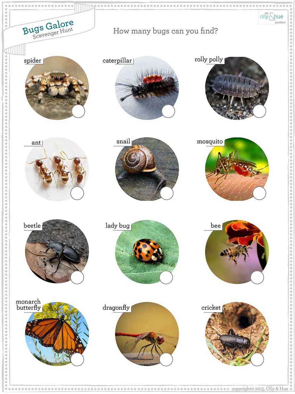 Downloadable Bug Scavenger Hunt Kids Printable Scavenger