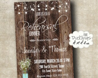 Rehearsal Dinner Invitation, Rustic wood invitation, Engagement invite, Printable Digital invitation, A295