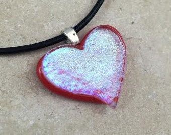 Heart Necklace, Blue Dichroic, Dichroic Pendant, Fused Glass Jewelry, Dichroic Glass Jewelry, Heart Dichroic Pendant - HEA117