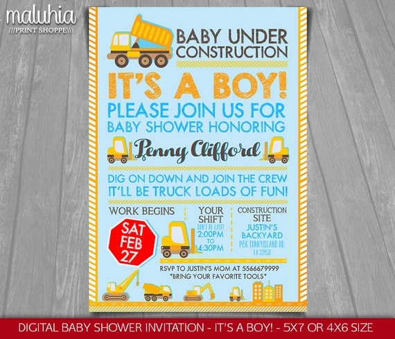 Construction Themed Baby Shower Invitations 1