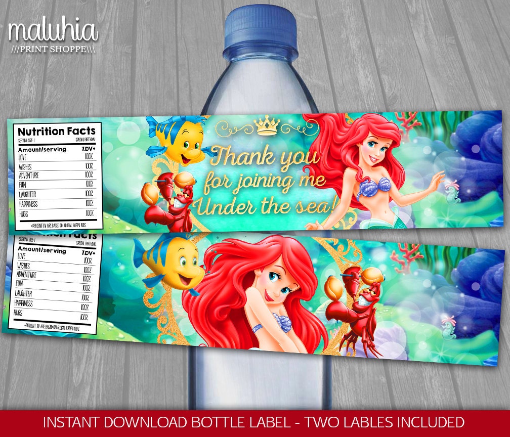 Disney Little Mermaid Water Bottle Label INSTANT DOWNLOAD