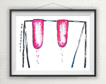 Boob Swing Quote »no regrets« Acrylic Painting, funny Print Illustration