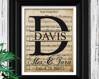 Personalized Sheet Music Art | Wedding Gift Last Name Established | Rustic Velvet Art Print | Gift For Couple | Bridal Shower Decor | A-7
