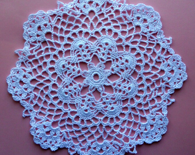 8 inch Doily, Lace Table Decoration, Handmade Lace Doily, White Tablecloth, Lace White Cotton Crocheted Coaster, Rustic Table Decor, White