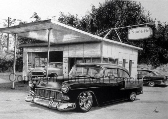 1955 Chevy Customized Pencil Drawing Print