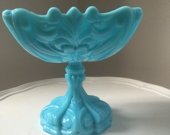 Portieux Vallerysthal Aqua Milk Glass Compote.