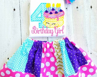 Inspired by Shopkins birthday shirt inspired Cake Birthday Outfit purple/gold-Personalized