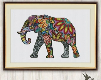 Elephant Cross Stitch Pattern, abstract animal cross stitch pattern, modern cross stitch pattern, mosaic cross stitch pattern, needlecraft