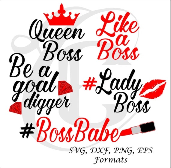Boss Lady SVG- SVG Cut Files- Pucker Red Lips - Lady Boss- Like a Boss- SVGs for Silhouette- SVGs for Cricut- Cut File - SVGs for HTV