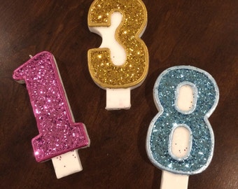Glitter Birthday Candle 5 inch, Candle, Glitter, Sparkly Candle, Pick Your Number, Pick Your Color