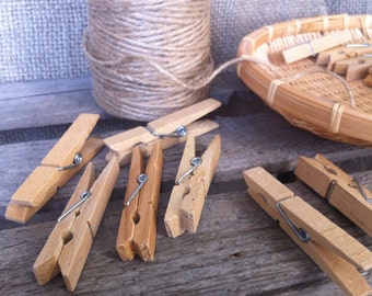 Soviet Vintage Wooden Clothespins with Spring, Wooden Laundry Clips, Set of 10, Primitive Laundry, Rustic Decor.