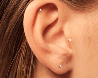 Silver Cartilage Stud, Silver Helix Stud, Silver Tragus Stud, Silver Star Stud, Tiny Stud Earrings, Star Earrings, Cartilage Stud, Star Stud