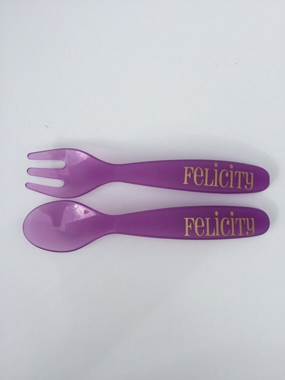 Custom personalized fork and spoon set toddler by succulentsugar