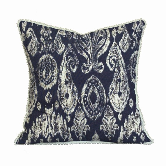 Ikat Print Cushion Navy and Cream Pillow Covers by TapizCushions