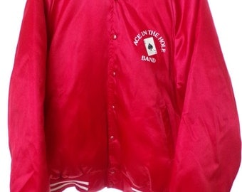 Vintage George Strait Red Satin Ace in The Hole Band Jacket Size Large L 42 44
