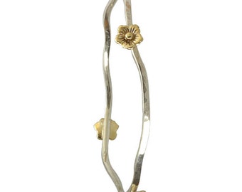 Mixed Metals Silver andGold Flower Bangle