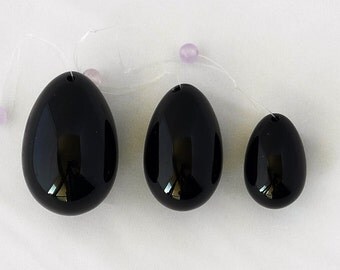 SALE! Jade Yoni Eggs for Women-Black Obsidian- Set of Three- Health and Wellness- Kegel Exercise Pelvic Health Drilled with Hole with Pouch