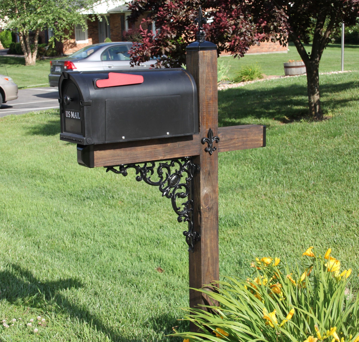 Fleur De Lis Wood Post Mailbox Dress Up Kit Wrought Iron