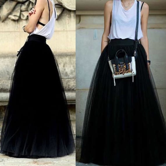 Black Maxi Tulle Skirt by HelloMissChic on Etsy