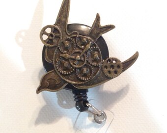 Steam Punk Badge Reel, ID badge holder, retractable badge reel, murse badge reel, ID card reel