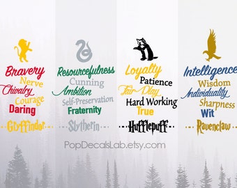Gryffindor Slytherin Hufflepuff Ravenclaw Traits Decal - Hogwarts - wall car macbook decal- laptop sticker - made in USA - PopDecalsLab