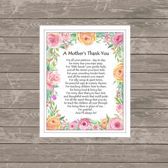 A MOTHER'S THANK YOU poem Childcare Thank You-Teacher