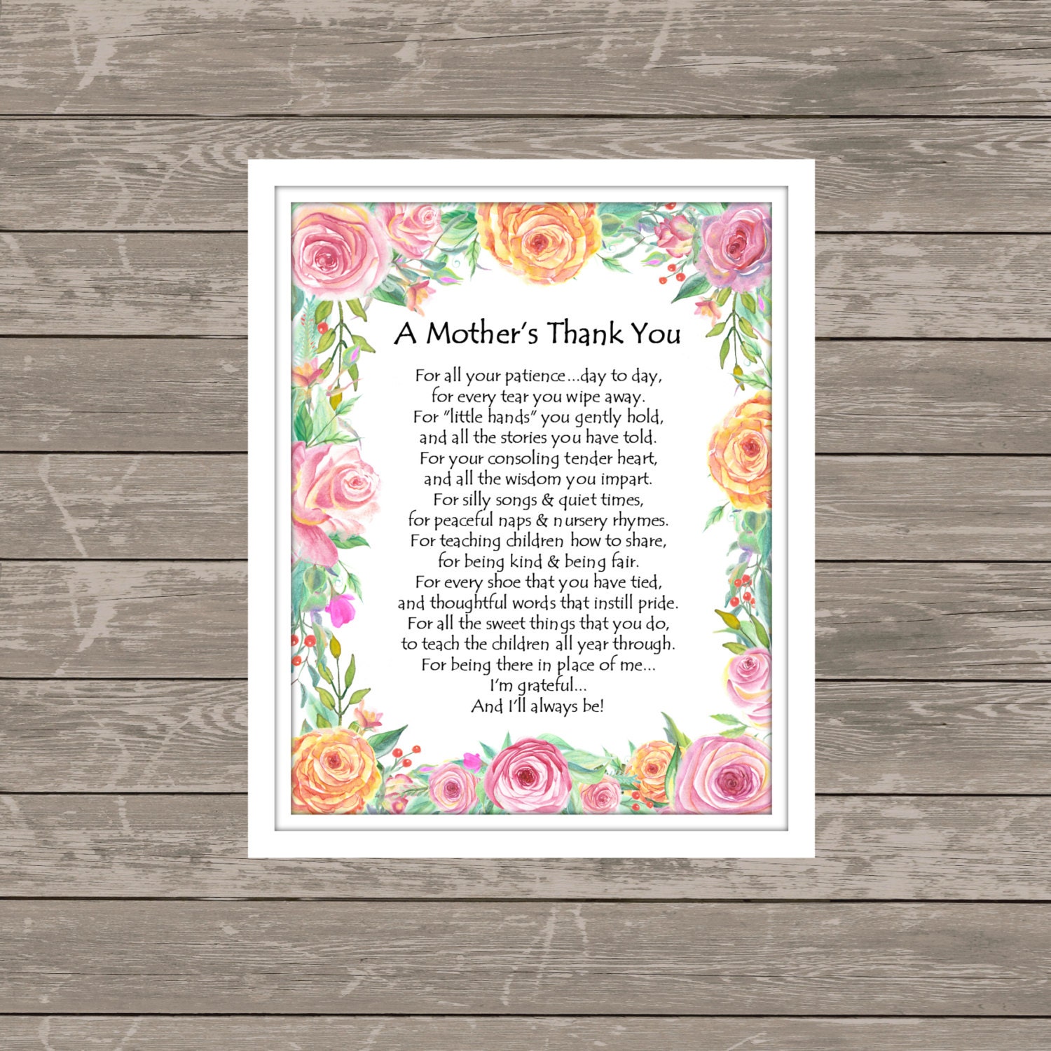 A MOTHER'S THANK YOU poem Childcare Thank YouTeacher