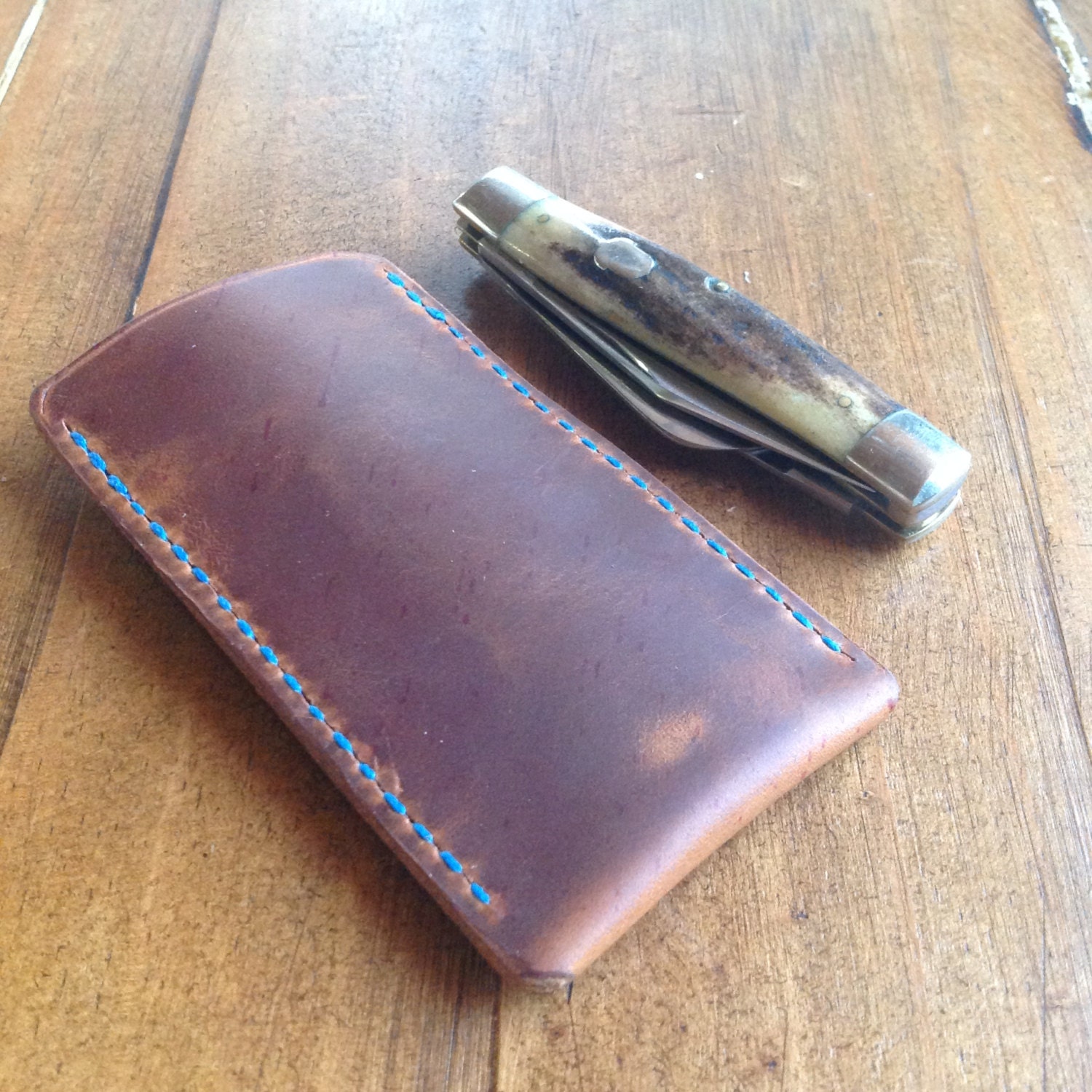 Dublin Leather Pocket Knife Slip blue linen thread