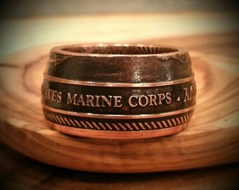 US Marine Corps Ring - Hand Forged .999 Pure Copper USMC Coin Ring
