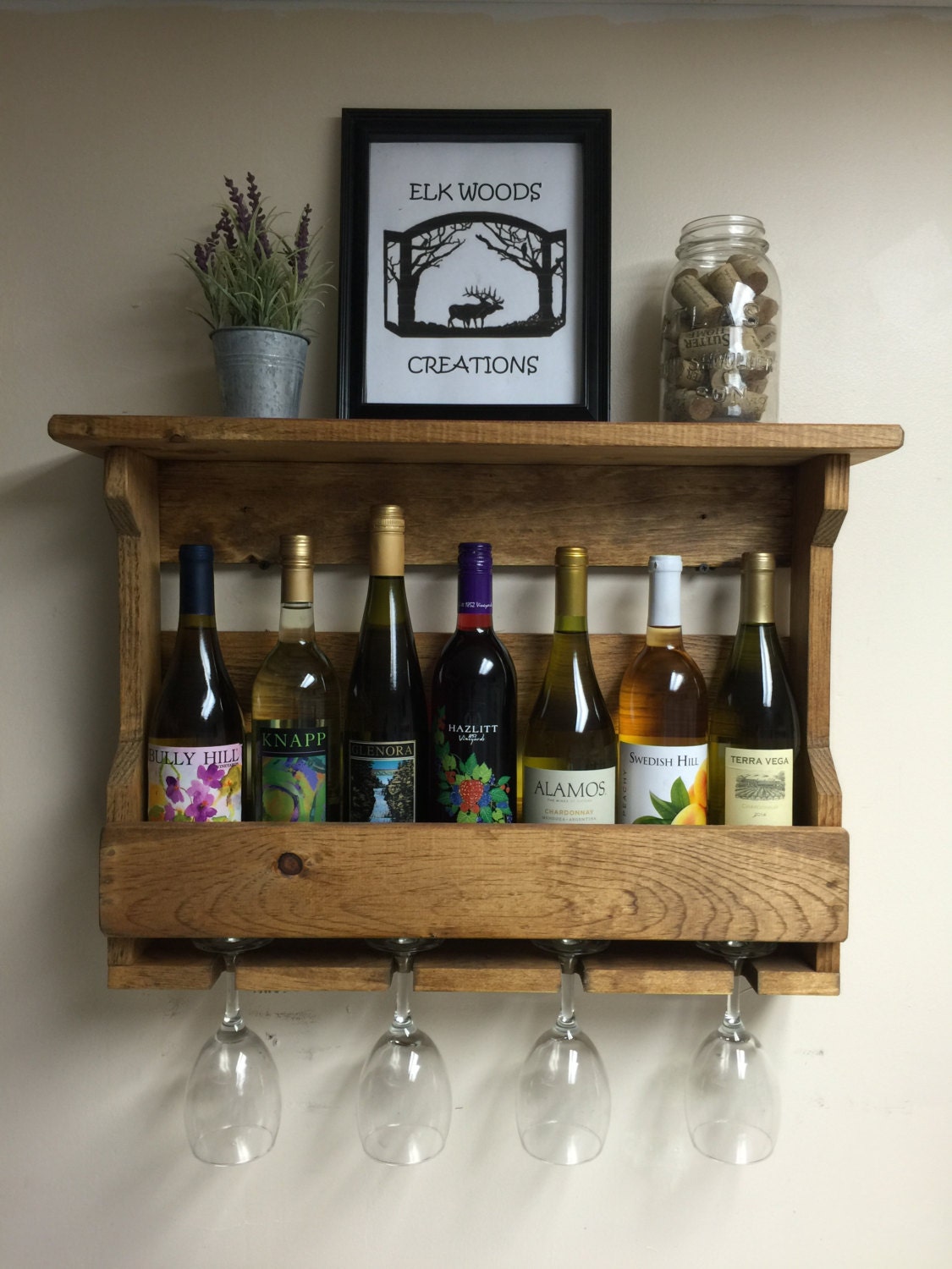 Wooden wine rack Wine rack Wine glass rack. Country decor.