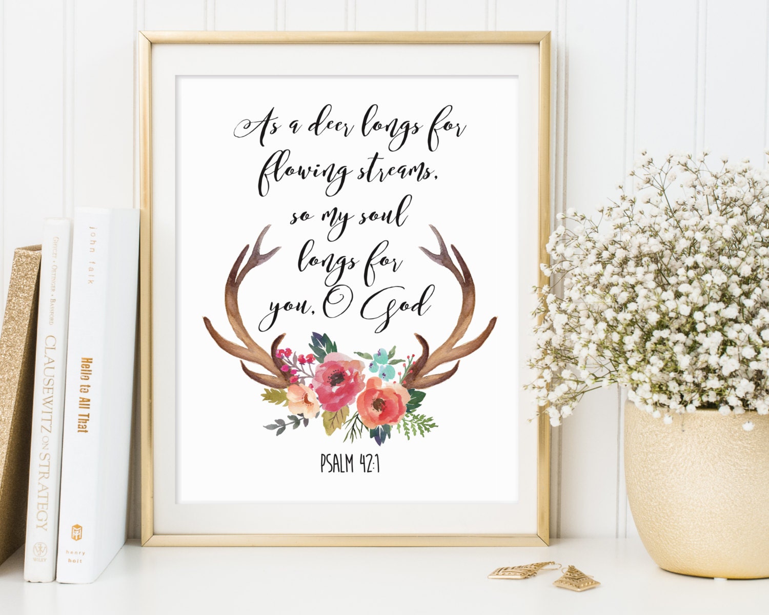 Psalm 42:1 Bible Wall Art Antlers Printable Antlers Print