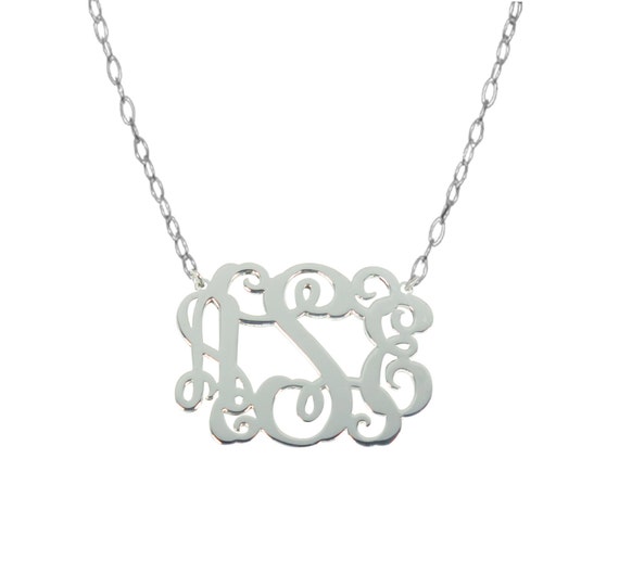 Sterling Silver Monogram Necklace 1.25 inch Personalized