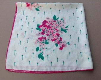 Vintage Flowery Green White and Pink Silk Scarf from Italy ( 29,5" square or 75 cm square)
