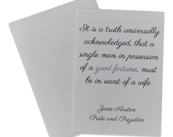 Jane Austen Wedding Card, Pride and Prejudice Card, Engagement Card, Bridal Shower Card