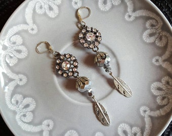 Silver Jewel Feather Earrings
